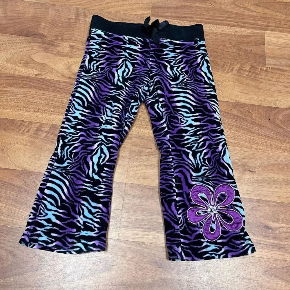 Flap Doodles Toddler Girls Zebra-Print Flower Embroidered Pants Purple Size 2T